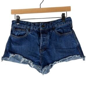Free People Jean Shorts Womens 26 Dark Wash Denim Raw Hem Cheeky Y2K Daisy Dukes